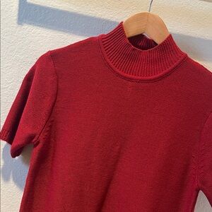 Denim & Co. Red Mock Neck Knit Sweater Short Sleeve Size XS